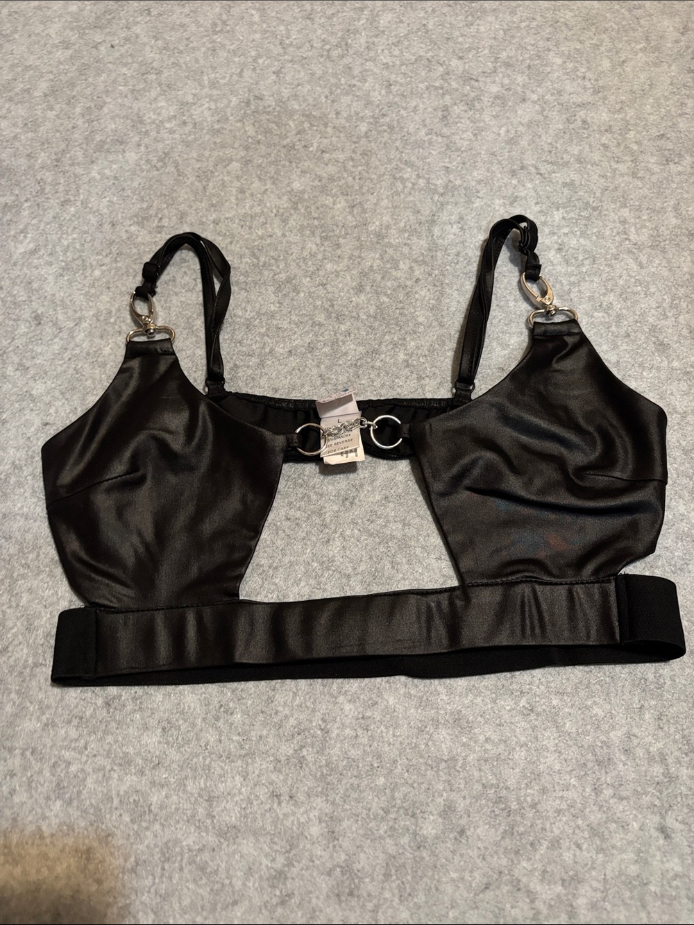 iHeartRaves Black Shiny Cutout Rave Top with Ring Center
